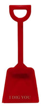 Load image into Gallery viewer, Small Toy Plastic Shovels Red, 30 Pack, 7 Inches Tall, 30 I Dig You Stickers
