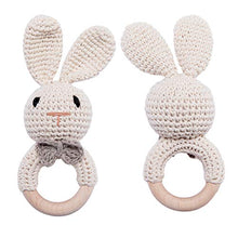 Load image into Gallery viewer, Wooden Baby Rattle Lovely Crochet Bunny Ring Rattle Baby Toys,Beige Bunny
