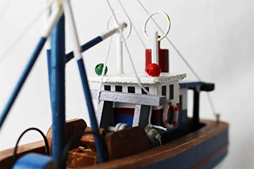 Thorness Wooden Model Navy and White Hull Fishing Boat with