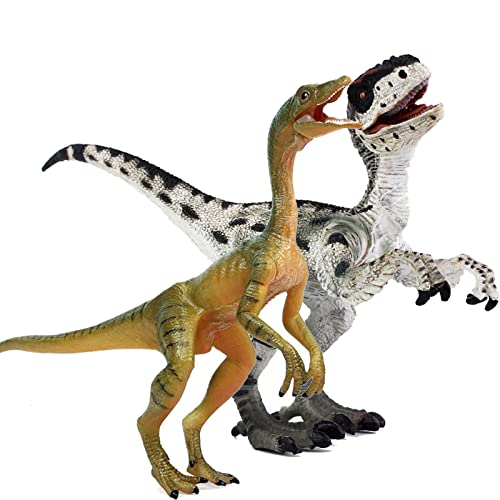 Gemini&Genius Dinosaur Toys Velociraptor and Compsognathus Dinosaur Figures with Moveable Jaw- 6.8 Inches Length, Realistic Sculpting & Texture Dinosaurs Toys and Gift for Kids 3 to 12 Years Old