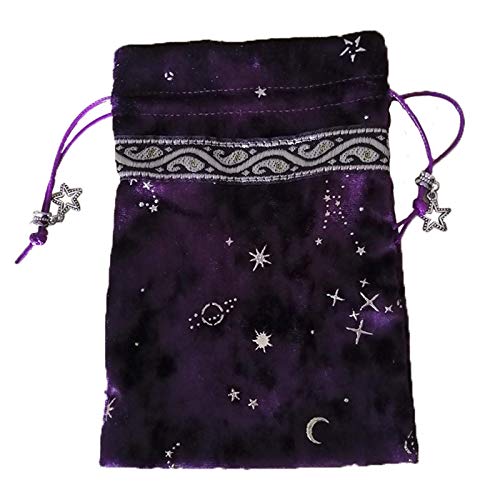 COWOW Tarot Card Pouch, Card Game Storage Bag for Tarot Enthusiasts, Made of Velvet, Constellation Pattern, 13x18CM (Black)