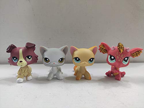 4pcs lot Set Littlest Pet Shop Collie Dog Cat Kitty Red Dragon LPS Figure Toys lps Rare