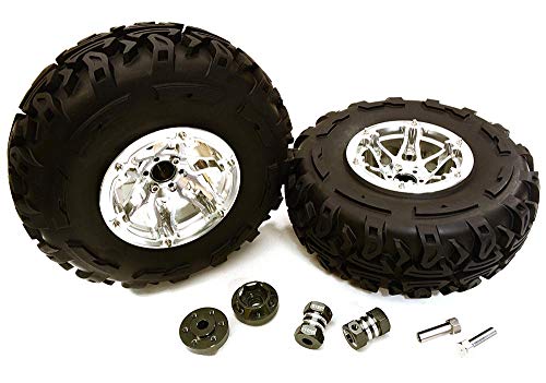 Integy RC Model Hop-ups C27040SILVER 2.2x1.75-in. High Mass Alloy Wheel, Tires & 14mm Offset Hubs for 1/10 Crawler