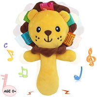 Soft Baby Rattle Toys for 0 3 6 9 Month Plush Lion Stuffed Animal Hand Rattles Squeaker Sticks for Toddlers Girls Boys