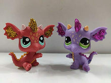 Load image into Gallery viewer, 2pcs/Lot Littlest pet Shop Rare Lps Red &amp; Purple Sparkle Glitter Dragon
