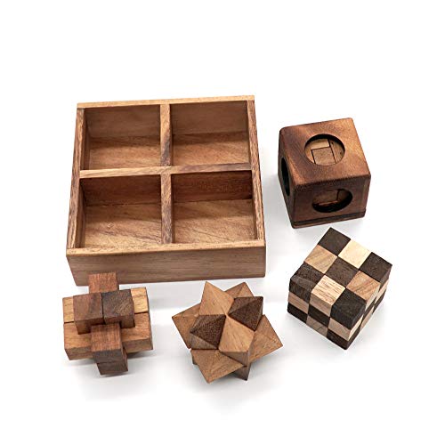 Set of Six Handcrafted Wooden Puzzle Set Logical Mind – Gifts for Good