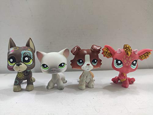 4pcs lot Set Littlest Pet Shop Collie Dog Great Dane Dog Cat Kitty Red Dragon LPS Figure Toys lps Rare