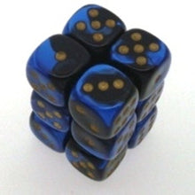 Load image into Gallery viewer, Chessex Dice D6 Sets: Gemini Black &amp; Blue with Gold - 16Mm Six Sided Die (12) Block of Dice, Multicolor
