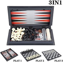 Load image into Gallery viewer, Chess Portable Set 3 in 1 Magnetic Travel Set, Portable Folding Checkers/Draughts Backgammon Set Traditional Game with Folding Portable Storage Board for Kids Adults LQHZWYC
