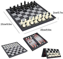 Load image into Gallery viewer, Chess Portable Set 3 in 1 Magnetic Travel Set, Portable Folding Checkers/Draughts Backgammon Set Traditional Game with Folding Portable Storage Board for Kids Adults LQHZWYC
