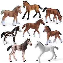 Load image into Gallery viewer, UANDME 8PCS Horse Foal Toy Figures, Realistic Horse Pony Toy, Plastic Horse Figurines, Horse Animal Toys for Girls and Boys, Horse Club Cake Topper Party Decoration
