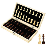 LANGWEI Folding Wooden Chess Set, Portable Folding Magnetic Board Game with Chess Board and Stanton Chess Pieces| Portable Travel Game and Give Away 2 Extra Queens,17.37