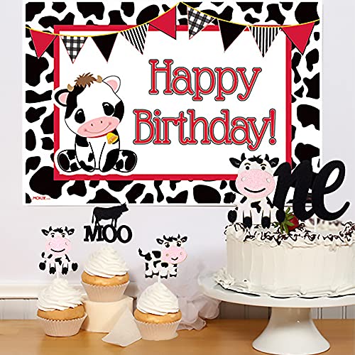 24 PCS Cow Cupcake Toppers Glitter Farm Animals Moo Cupcake Picks Cow Theme  Baby