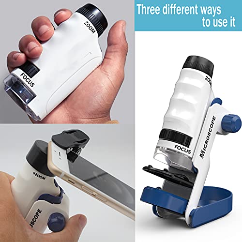 Microscope for Kids 2024 Upgraded Version, Pocket Handheld Mini Microscope  Toy, Kids Microscope with LED Light 60X-120X Slide Base Smartphone