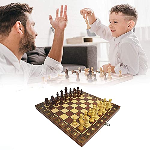 LANGWEI Folding Wooden Chess Set, 3 in 1 Chess Checkers Backgammon Set, Portable Travel Chess Board Games for Beginners and Kids,11.4 * 11.4