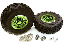 Load image into Gallery viewer, Integy RC Model Hop-ups C27037GREEN 2.2x1.5-in. High Mass Alloy Wheel, Tires &amp; 14mm Offset Hubs for 1/10 Crawler
