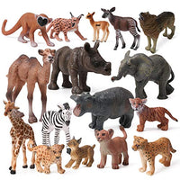 16pcs Baby Safari Animals Figures Realistic Wildlife Creatures Figurines Baby Animals African Jungle Zoo Miniature Toys Cake Toppers Birthday Gift for Kids