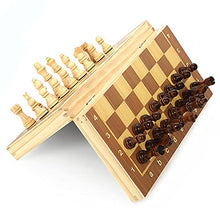 Load image into Gallery viewer, LANGWEI Folding Wooden Chess Set, Portable Folding Magnetic Board Game with Chess Board and Stanton Chess Pieces| Portable Travel Game and Give Away 2 Extra Queens,17.37&quot;*17.3&quot;
