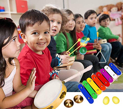 Yeacher 10 Pouces Tambourin de Poche Double Rangée Tambourin Tambour Set  Instrument à Percussion Musical Jouet Éducatif Instrument pour Église  Performance Enfants Adultes avec Tuning Key Rouge 