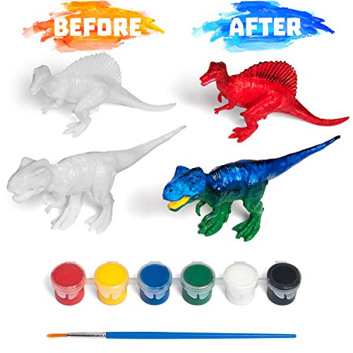 Kids Crafts Dinosaur Painting Kit by Coastline Craft (Ages 3+) Paint Your Own Dinosaur Toys Activity Kit w/ Kid-Safe Washable Paint, Brushes, T-Rex