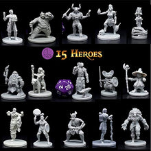 Load image into Gallery viewer, 15 Hero Character &amp; NPC Miniatures for DND Miniatures Paintable D&amp;D Miniatures Dungeon and Dragons Minis DND Figures for D and D Fantasy Tabletop DND Character Miniatures Bulk Unpainted DND Minis
