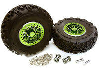 Integy RC Model Hop-ups C27039GREEN 2.2x1.5-in. High Mass Alloy Wheel, Tires & 14mm Offset Hubs for 1/10 Crawler