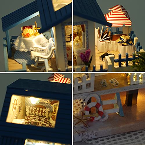 WonDerfulC Miniature Wooden Dollhouse Japanese/Seaside/Car House Market DIY  Doll House Kit Villa Building 3D Model Creative Gifts for Friend and