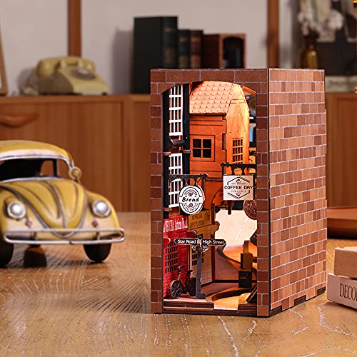 Fsolis DIY Book Nook Kit, DIY Miniature Dollhouse Kit Booknook DIY  Bookshelf Insert Personalized Assembled Bookends 3D Wooden Puzzle Bookcase  Diorama