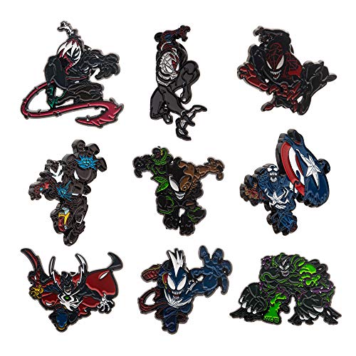 Officially Licensed Marvel: 9 Different Male Venomized Characters / Heroes Limited Edition Metal-based and Enamel Lapel Pin Set. ( Amazon Exclusive ).