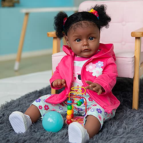 Anano 22 Inch African American Black Skin Reborn Baby Dolls Silicone Full  Body Lifelike Looking Anatomically Correct