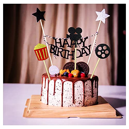 Movie Night Happy Birthday Cake Topper Glitter Movie Film Theater Birthday  Cake Decoration Roll Hollywood Cinema Theme Birthday Party Baby Shower  Supplies : : Toys & Games