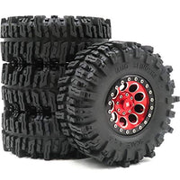 hobbysoul 4pcs RC 2.2 Mud Slingers Tires Crawler Tyres Height 124mm & Aluminium 2.2 Beadlock Wheels Rims Red Color
