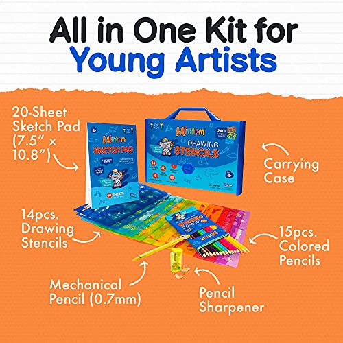 Mimtom Drawing Stencil Kit for Kids, 58 PC Art Set with 370+ Shapes, Sketch  Pad