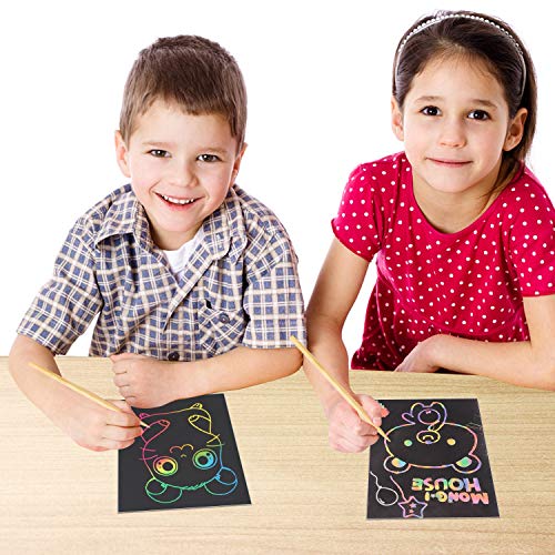 QXNEW Scratch Rainbow Art For Kids: Magic Scratch Off Paper Children Art  Crafts Set Kit Supplies Toys Black Scratch Sheets Notes Cards For Boys
