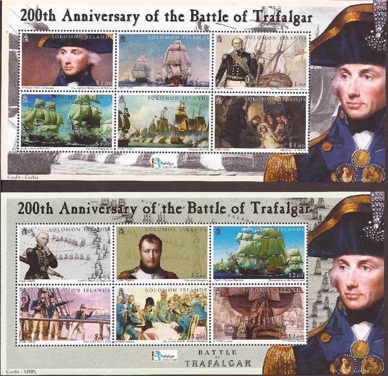 Battle of Trafalgar - Solomon Islands 2005 - Four 6 Stamp Sheets - Scott 992-5